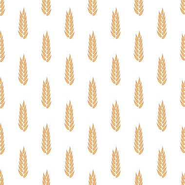 Tarımsal Buğday ve Gevrek Kulaklı Vektör Kusursuz Desen. Organik Buğday, Pirinç Kulak Tasarım Şablonu. Ekmek, Bira Paketi, Çiftlik, Organik Gıda Konsepti.