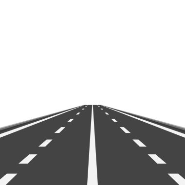 Siyah ve Beyaz Yollu Düz Vektör Peyzaj Tasarımı. Manzaralı Karikatür Otobanı. Yollu açık hava sahnesi, otoban, öndeki pist. Vektör İllüstrasyonu.
