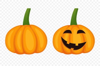 Oyma Yüzlü Vektör Kabak Koleksiyonu. Düz Renkli Balkabağı Çıkartmaları Seti. Cadılar Bayramı, Sonbahar ve Hasat için Şablonlar Tasarım. Şirin ve Eğlenceli Basit Balkabağı Çizimleri.