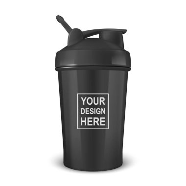 Vector Realistic 3D Empty Glossy Shaker Bottle With Black Cap for Fitness Sports Nutrition Supplement Workout Hydration Closeup Isolated. Packaging Mockup Design Template.