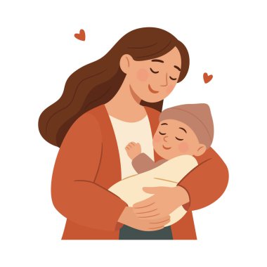 Anne Kucağında Yeni Doğan Bebek, Vektör İllüzyonu. Mutlu Anne Bebeği Kucaklıyor. Anneler Günü, Ebeveynlik, Aile Sevgisi, Çocuk Bakımı, Bebek Bakımı Tasarımı İçin Düz Çizgi Film Çizgi Filmi Konsepti.
