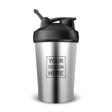 Vector Realistic 3D Empty Glossy Shaker Bottle With Black Cap for Fitness Sports Nutrition Supplement Workout Hydration Closeup Isolated. Packaging Mockup Design Template.