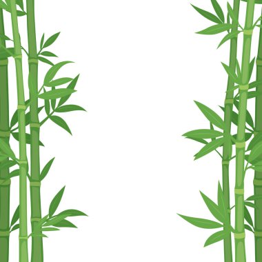 Beyaz Arkaplanda Yeşil Yapraklı Tropik Bambu Çerçevesi. Spa Flyers için Tasarım Şablonu, Çevre Posterleri, Sağlık Konsepti. Asya Biçim Kenarlıkları, Vektör Resimleri.