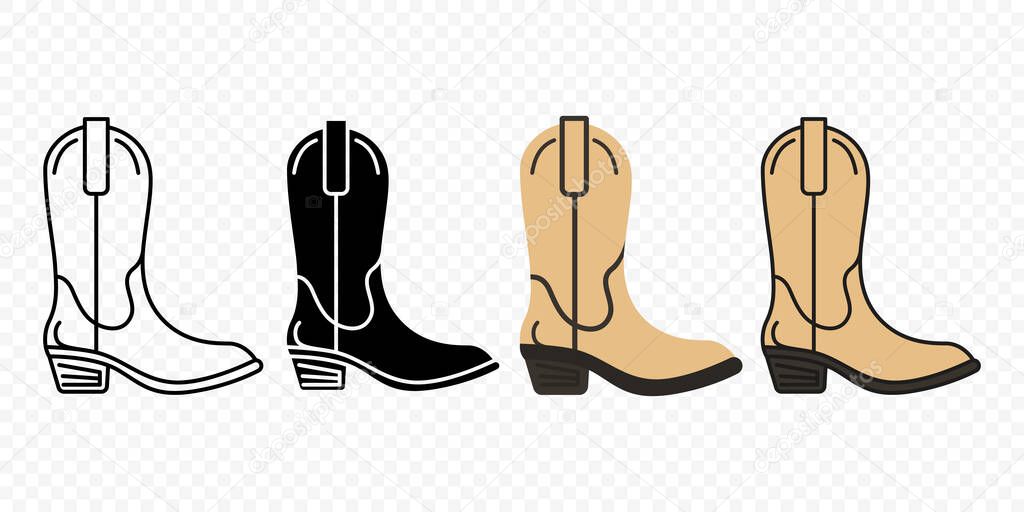 Cowboy Boot Vector Set. Western Style Cowboy Boot Illustration For Branding, Minimalist Cowboy Boot Vector Icon for Logo Design. Modern Western Cowboy Footwear Vector Clipart.