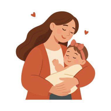 Anne Kucağında Yeni Doğan Bebek, Vektör İllüzyonu. Mutlu Anne Bebeği Kucaklıyor. Anneler Günü, Ebeveynlik, Aile Sevgisi, Çocuk Bakımı, Bebek Bakımı Tasarımı İçin Düz Çizgi Film Çizgi Filmi Konsepti.