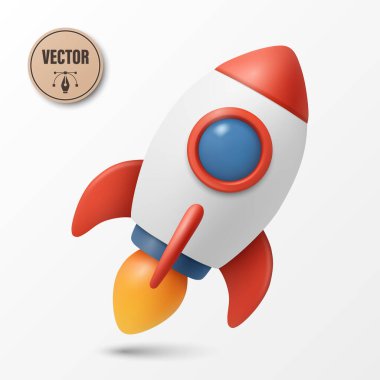 3d Vektör Roket. Ateş Alevli 3D Roket Simgesi. Başlangıç için Modern Roket Tasarımı, Teknoloji, Bilim, Fırlatma, Web, Uygulama, Eğitim, Başarı Konsepti. İş Büyümesi, Yenilik.