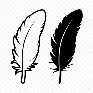 Vektör Siyah ve Beyaz Yumuşak Tüylü Logo Simgeleri. Siluet Tüy Seti Yakın plan izole edildi. Flamingo, Angel ve Kuş tüyü tasarım şablonu. Işık ve Özgürlük Konsepti.