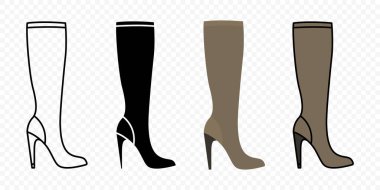 Kadınların Yüksek Topuklu Ayakkabıları Simge Ayarları. Özet, Silhouette, Düz ve Renkli Moda Ayakkabı Koleksiyonu, Sonbahar ve Kış için, Şık Kadın Ayakkabı Tasarımı. Vektör İllüstrasyonu.