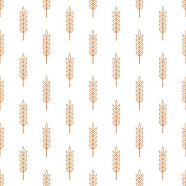 Tarımsal Buğday ve Gevrek Kulaklı Vektör Kusursuz Desen. Organik Buğday, Pirinç Kulak Tasarım Şablonu. Ekmek, Bira Paketi, Çiftlik, Organik Gıda Konsepti.