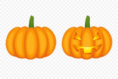 Oyma Yüzlü Vektör Kabak Koleksiyonu. Düz Renkli Balkabağı Çıkartmaları Seti. Cadılar Bayramı, Sonbahar ve Hasat için Şablonlar Tasarım. Şirin ve Eğlenceli Basit Balkabağı Çizimleri.