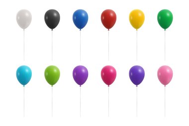 Vektör 3d Gerçekçi Renkli Balon Simgesi Seti, izole edildi. Parti için Kırmızı Mavi Sarı Pembe Balonlar, Doğum Günü Tasarımı, Kutlama, Gerçekçi Parlak Balonlar. Balon Clipart Elementleri, Olay İçin Simgeler.