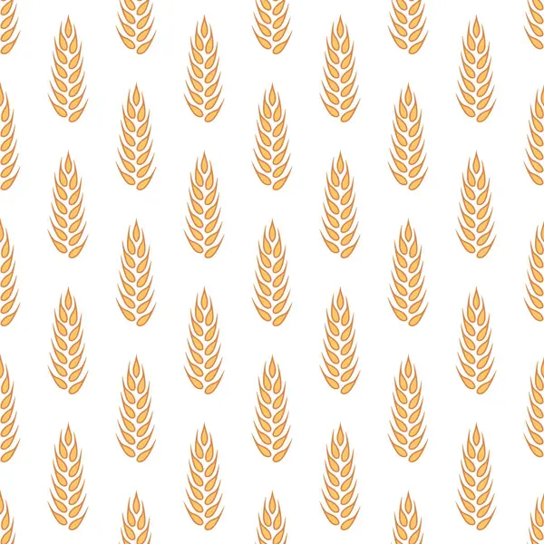 Tarımsal Buğday ve Gevrek Kulaklı Vektör Kusursuz Desen. Organik Buğday, Pirinç Kulak Tasarım Şablonu. Ekmek, Bira Paketi, Çiftlik, Organik Gıda Konsepti.