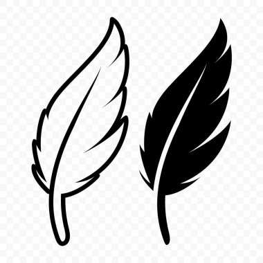 Vektör Siyah ve Beyaz Yumuşak Tüylü Logo Simgeleri. Siluet Tüy Seti Yakın plan izole edildi. Flamingo, Angel ve Kuş tüyü tasarım şablonu. Işık ve Özgürlük Konsepti.