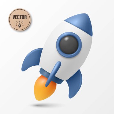 3d Vektör Roket. Ateş Alevli 3D Roket Simgesi. Başlangıç için Modern Roket Tasarımı, Teknoloji, Bilim, Fırlatma, Web, Uygulama, Eğitim, Başarı Konsepti. İş Büyümesi, Yenilik.