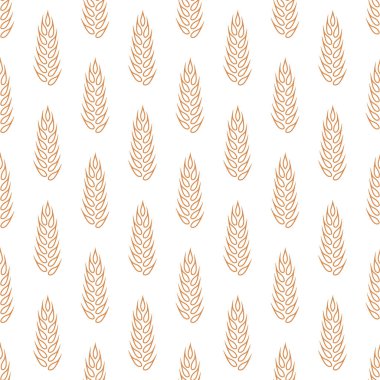 Tarımsal Buğday ve Gevrek Kulaklı Vektör Kusursuz Desen. Organik Buğday, Pirinç Kulak Tasarım Şablonu. Ekmek, Bira Paketi, Çiftlik, Organik Gıda Konsepti.