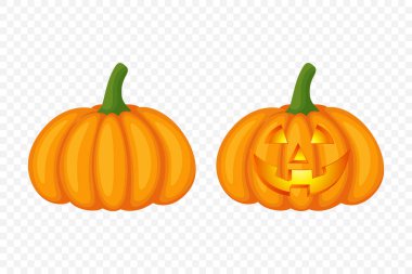 Oyma Yüzlü Vektör Kabak Koleksiyonu. Düz Renkli Balkabağı Çıkartmaları Seti. Cadılar Bayramı, Sonbahar ve Hasat için Şablonlar Tasarım. Şirin ve Eğlenceli Basit Balkabağı Çizimleri.