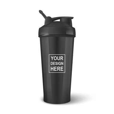 Vektör 3d Gerçekçi Kara Sarsıcı Şişe Mokup. Marka ve Özel Tasarım İçin Gerçekçi Protein Titreştirici Şişe. Ek, Fitness, Jimnastik, Logo, Yazdırma için Spor Sarsıcı Şişe Vektörü İllüstrasyonu.