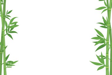 Beyaz Arkaplanda Yeşil Yapraklı Tropik Bambu Çerçevesi. Spa Flyers için Tasarım Şablonu, Çevre Posterleri, Sağlık Konsepti. Asya Biçim Kenarlıkları, Vektör Resimleri.