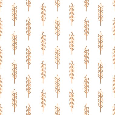 Tarımsal Buğday ve Gevrek Kulaklı Vektör Kusursuz Desen. Organik Buğday, Pirinç Kulak Tasarım Şablonu. Ekmek, Bira Paketi, Çiftlik, Organik Gıda Konsepti.