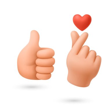Vektör 3d Parmak Kalp El Hareketi Ayarlandı. Kore Parmak Kalbi İllüstrasyonu Sevgi ve Takdir Gösteriyor. Sosyal Medya, K-Pop, Mesajlaşma Tasarımı için Şirin El Hareketleri. Gerçekçi Vektör Simgeleri.