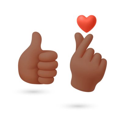 Vektör 3d Parmak Kalp El Hareketi Ayarlandı. Kore Parmak Kalbi İllüstrasyonu Sevgi ve Takdir Gösteriyor. Sosyal Medya, K-Pop, Mesajlaşma Tasarımı için Şirin El Hareketleri. Gerçekçi Vektör Simgeleri.