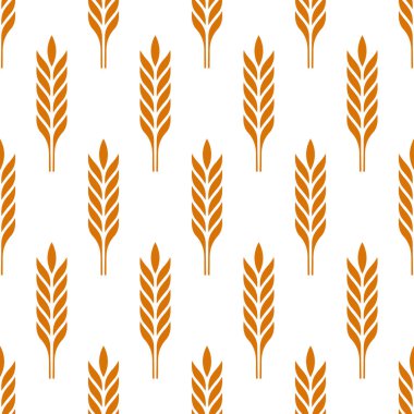 Tarımsal Buğday ve Gevrek Kulaklı Vektör Kusursuz Desen. Organik Buğday, Pirinç Kulak Tasarım Şablonu. Ekmek, Bira Paketi, Çiftlik, Organik Gıda Konsepti.