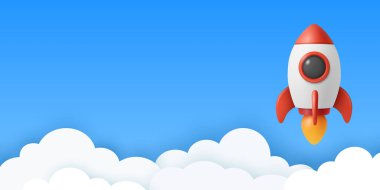 Vektör 3d Kırmızı ve Beyaz Roket Simgesi, Başlangıç Fırlatma Konsepti. Mavi ve Beyaz Uzay Gemisi, Vektör İllüstrasyonu. Modern İş Logosu, Uçan Uzay Gemisi Sembolü. Büyüme ve Yenilik İçin Füze Tasarımı.