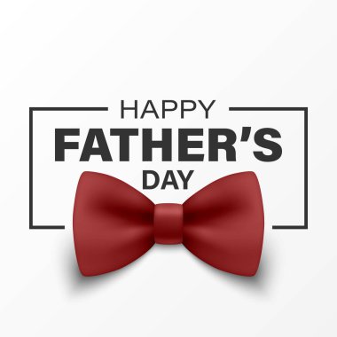 Vektör 3 d. Gerçekçi Mutlu Babalar Günü kartı. Beyaz Arkaplanda Kırmızı Papyonlu. Zarif Kutlama Sancağı, Kutlama Posteri, Babalar Günü Etkinliği için Hediye Tasarımı, Bayram Davetiyesi, Bayrak.