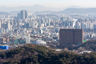 Downtown Seoul South Korea cityscape aerial view from Namsan tower on 21 January 2023
