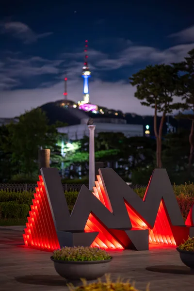Vista Nocturna Del Monumento Guerra Corea Museo Militar Historia Dedicado — Foto de Stock