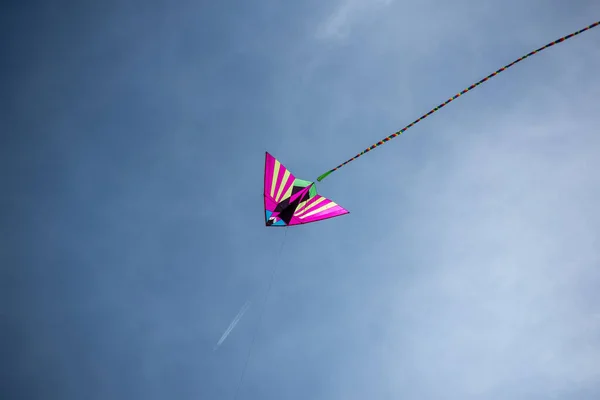 Kleurrijke Aziatische Zijde Vlieger Vliegen Tegen Blauwe Lucht — Stockfoto