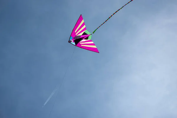 Bunte Asiatische Seidendrachen Fliegen Gegen Den Blauen Himmel — Stockfoto