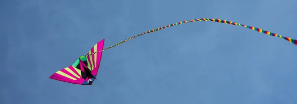 Colorful Asian Silk Kite Flying Blue Sky — Stock Photo, Image