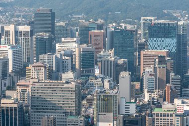 14 Ekim 2023 'te Güney Kore' nin Seul başkenti Sis Kirliliği ve Şehir Manzarası