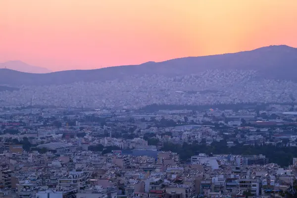 stock image Aerial cityscape view of Athens capital of Greece during sunset