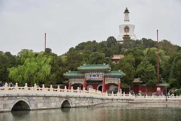 stock image Beihai park and White Pagoda on Jade Flower Island in Beijing, China on 19 April 2024