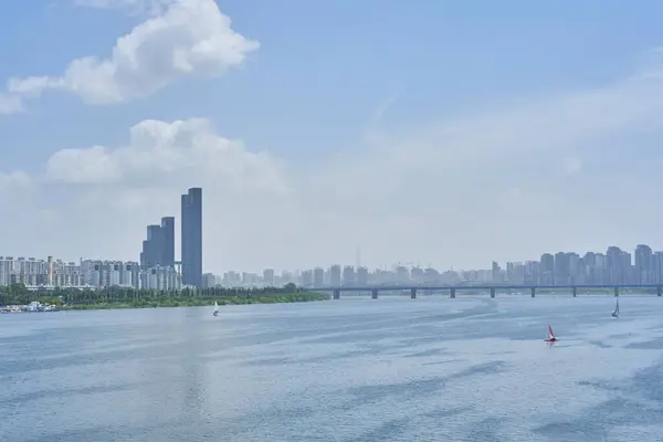 stock image Han river Hangang and urban cityscape of Seoul, capital of South Korea