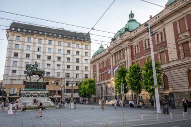 Cumhuriyet Meydanı ve Sırbistan Ulusal Müzesi 28 Haziran 2024 'te Belgrad' da, Sırbistan 'ın başkenti