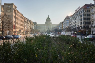 9 Ocak 2024 'te Çek Cumhuriyeti' nin başkenti Prag 'daki Wenceslas Meydanı' ndaki Ulusal Müze binası.