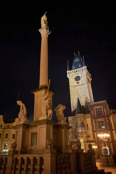 stock image Night view of the Old Town Square Staromestske namesti, historic square in the Old Town quarter of Prague, the capital of the Czech Republic on 12 January 2024