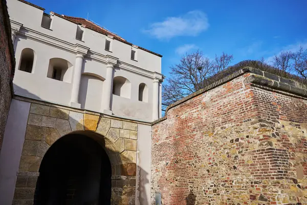 stock image Entrance gate to the Vysehrad historic fort on the east bank of the Vltava River in Prague, capital of Czech Republic