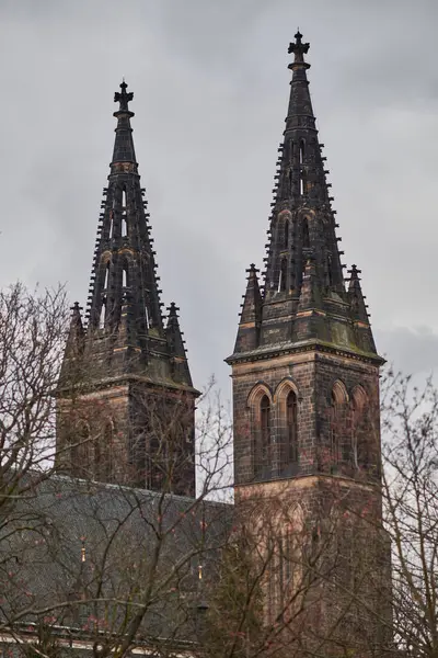 Stock image Basilica of St. Peter and St. Paul, neo-Gothic church in Vysehrad fortress in Prague, capital of Czech Republic