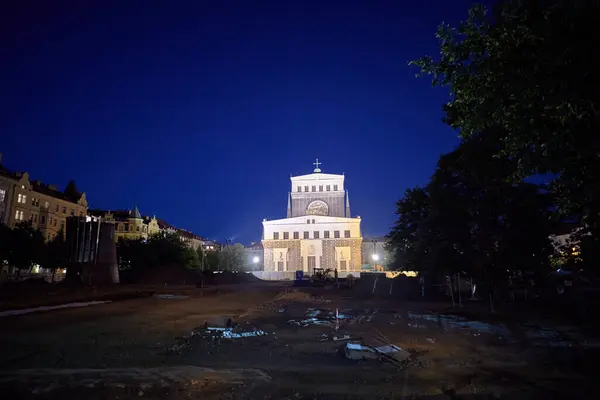 stock image Church of the Most Sacred Heart of Our Lord, Roman Catholic church at Jiriho z Podebrad Square in Vinohrady district of Prague, capital of Czech Republic on 22 July 2024