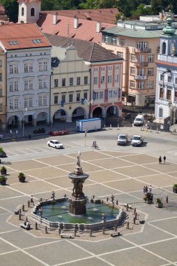 Aerial view of the Samson fountain in Ceske Budejovice, city in South Bohemia region of Czech Republic on 27 July 2024 clipart