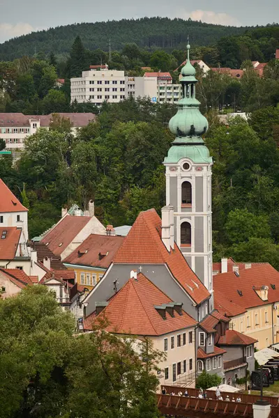 stock image Cityscape of historic centre of Cesky Krumlov, popular tourist destination in south Bohemia region of Czech Republic on 28 July 2024