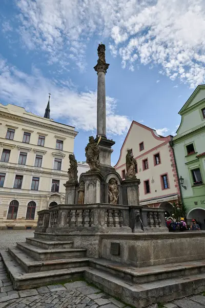 stock image Old town square Namesti Svornosti historic centre of Cesky Krumlov, popular tourist destination in south Bohemia region of Czech Republic on 28 July 2024