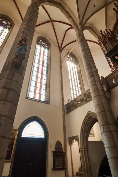 stock image St. Vitus Church gothic cathedral, national cultural monument in Cesky Krumlov, south Bohemia region of Czech Republic on 28 July 2024