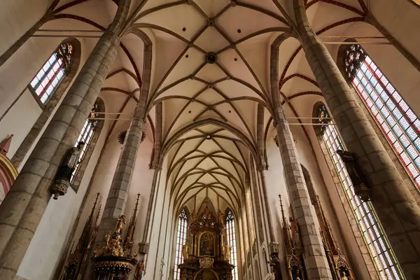 stock image St. Vitus Church gothic cathedral, national cultural monument in Cesky Krumlov, south Bohemia region of Czech Republic on 28 July 2024