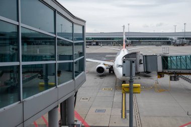 Airplanes at Vaclav Havel Airport Prague, formerly Ruzyne international airport in Prague, capital of the Czech Republic, on 19 August 2024 clipart