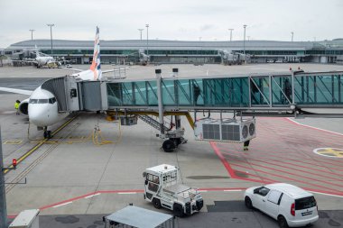 Airplanes at Vaclav Havel Airport Prague, formerly Ruzyne international airport in Prague, capital of the Czech Republic, on 19 August 2024 clipart